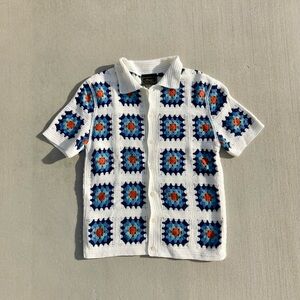 Men’s Crochet Button Down Shirt y2k vintage style